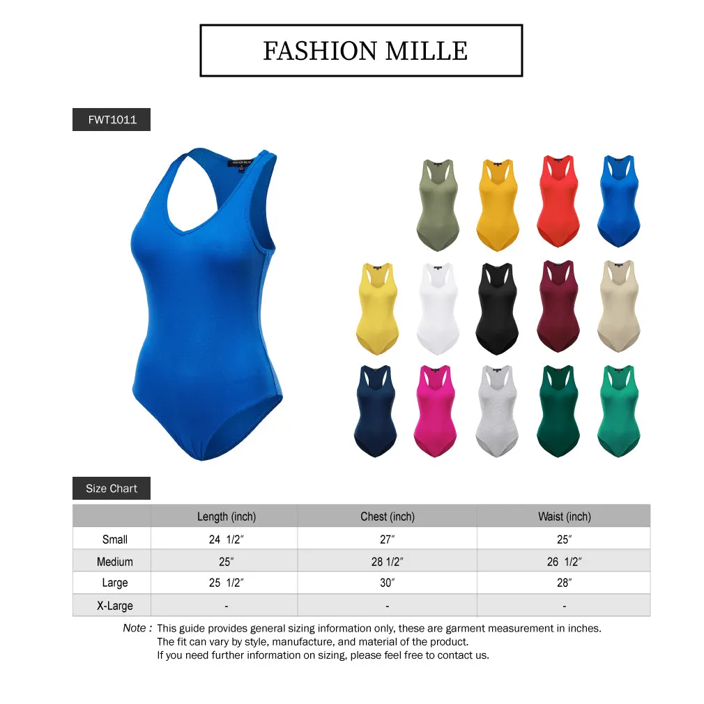 Women's Basic Solid Sleeveless V Neck Stretchy Bodysuit Top (FWT1011)