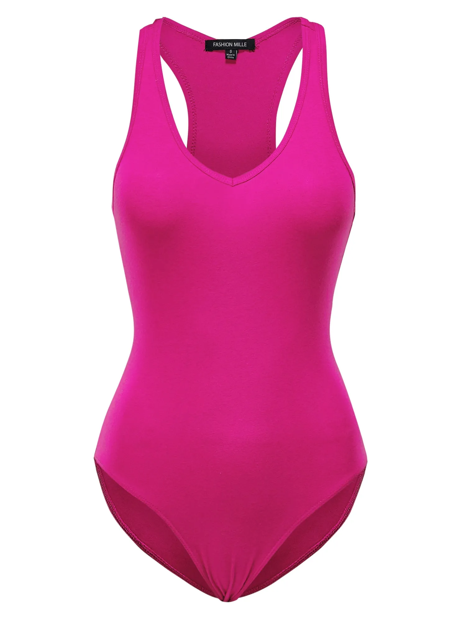 Women's Basic Solid Sleeveless V Neck Stretchy Bodysuit Top (FWT1011)