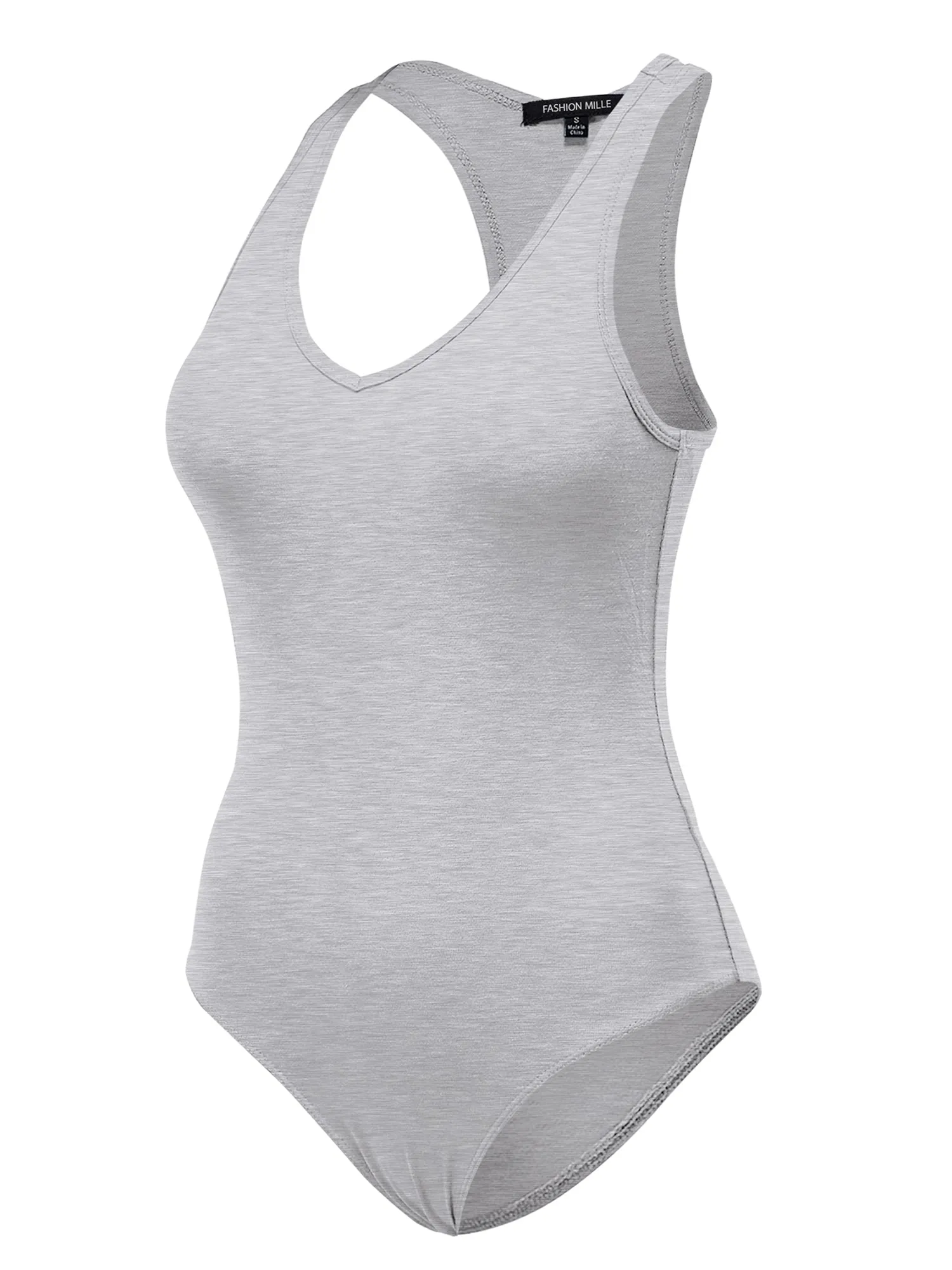 Women's Basic Solid Sleeveless V Neck Stretchy Bodysuit Top (FWT1011)