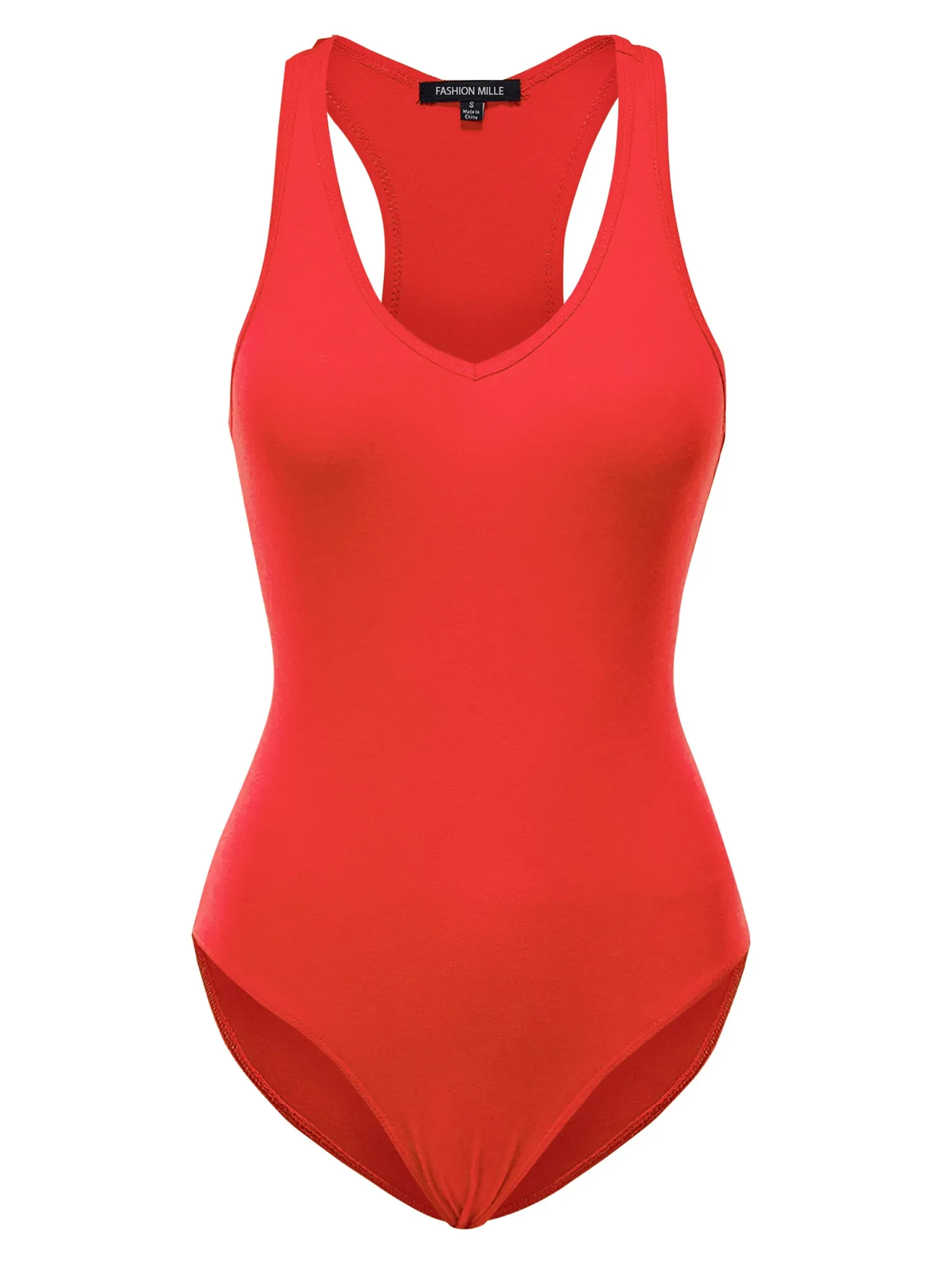 Women's Basic Solid Sleeveless V Neck Stretchy Bodysuit Top (FWT1011)
