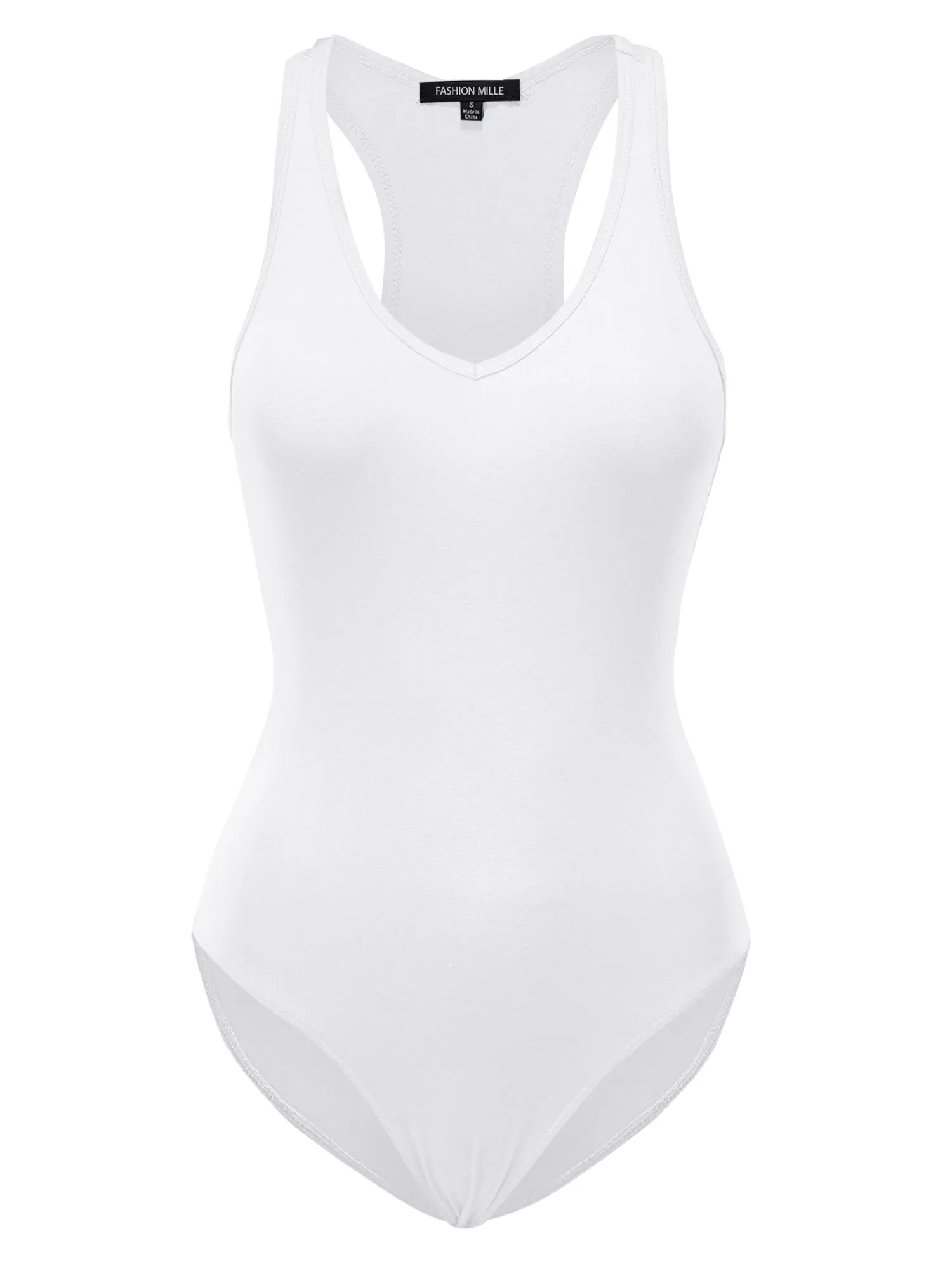 Women's Basic Solid Sleeveless V Neck Stretchy Bodysuit Top (FWT1011)