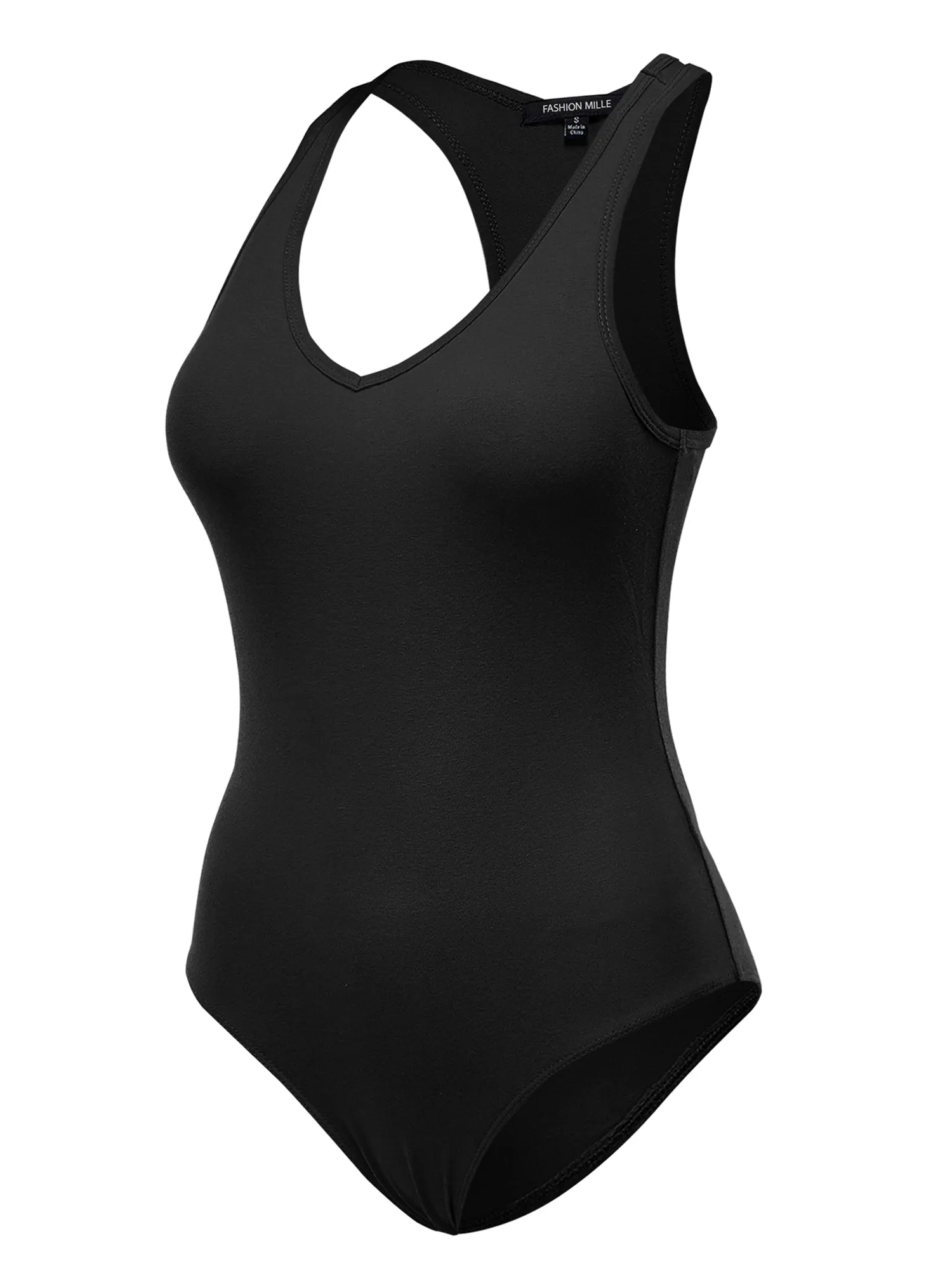 Women's Basic Solid Sleeveless V Neck Stretchy Bodysuit Top (FWT1011)