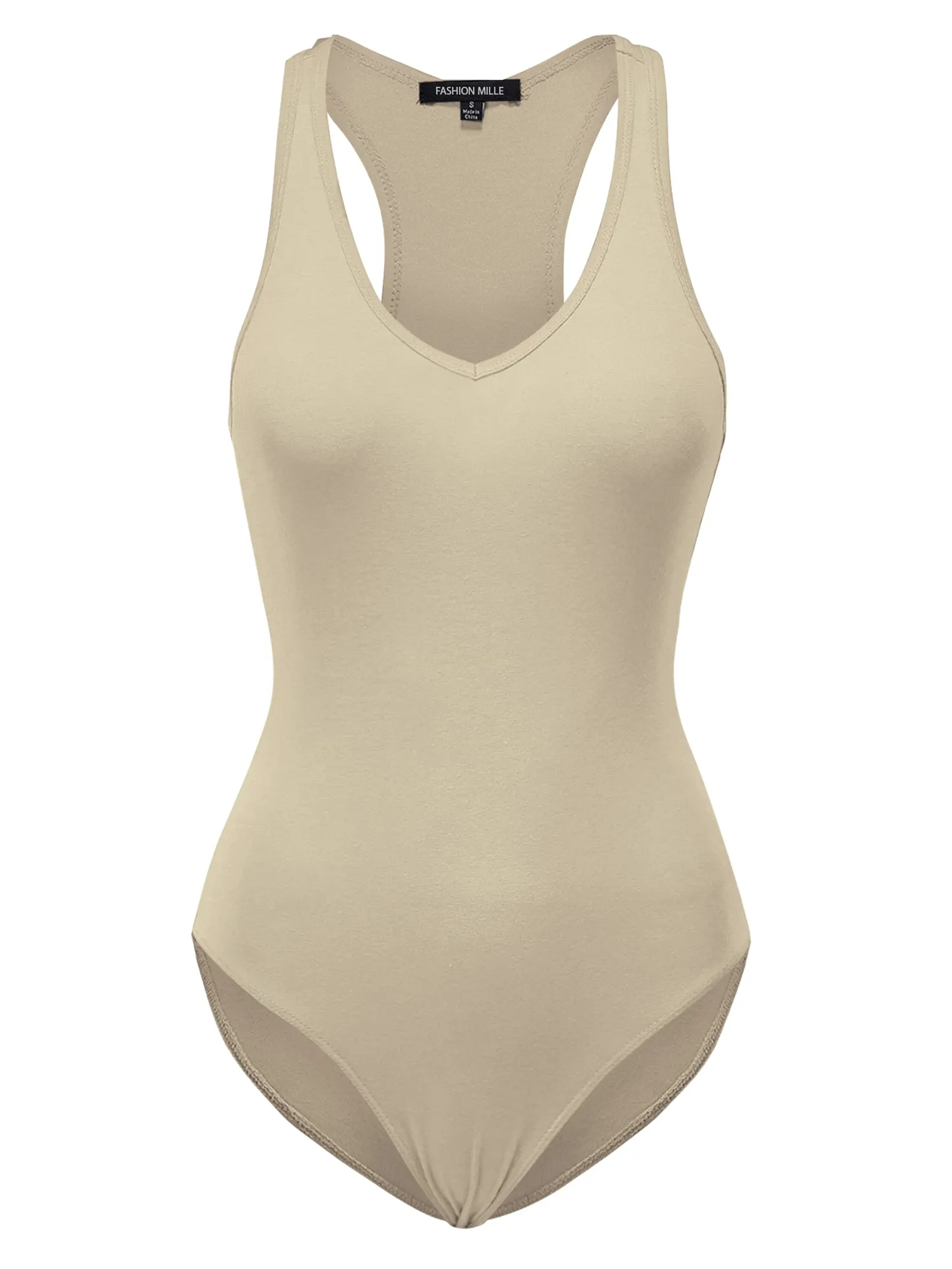 Women's Basic Solid Sleeveless V Neck Stretchy Bodysuit Top (FWT1011)
