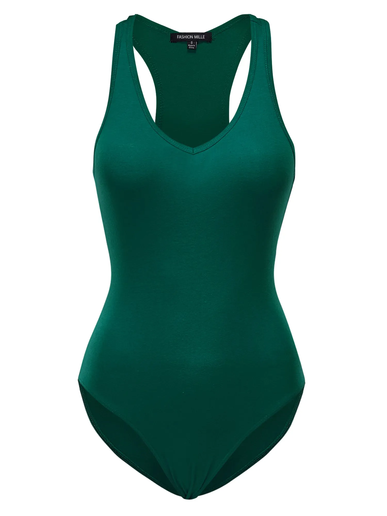 Women's Basic Solid Sleeveless V Neck Stretchy Bodysuit Top (FWT1011)