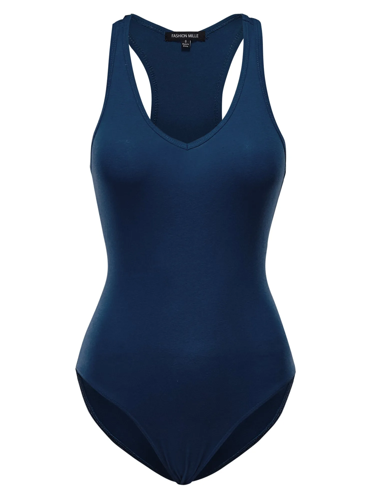 Women's Basic Solid Sleeveless V Neck Stretchy Bodysuit Top (FWT1011)