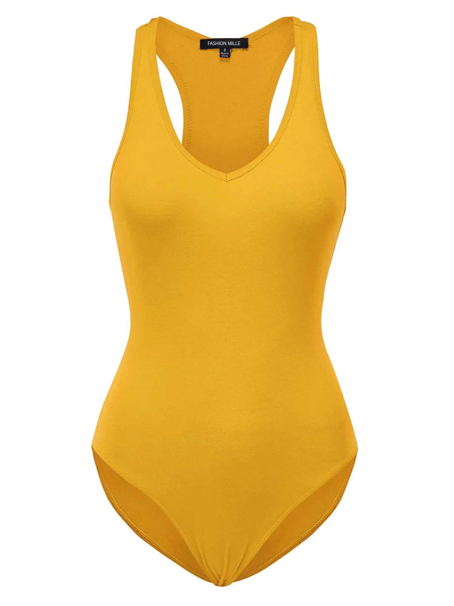 Women's Basic Solid Sleeveless V Neck Stretchy Bodysuit Top (FWT1011)