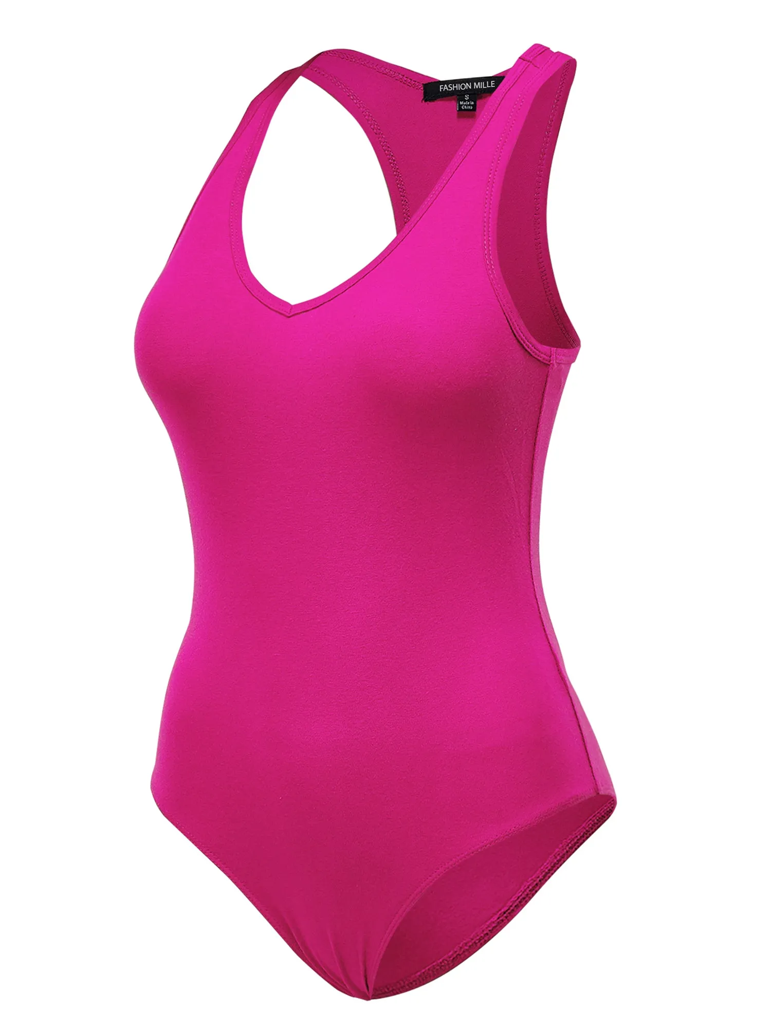 Women's Basic Solid Sleeveless V Neck Stretchy Bodysuit Top (FWT1011)