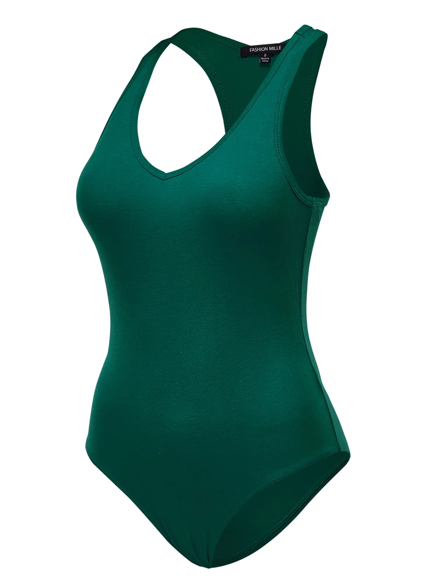 Women's Basic Solid Sleeveless V Neck Stretchy Bodysuit Top (FWT1011)