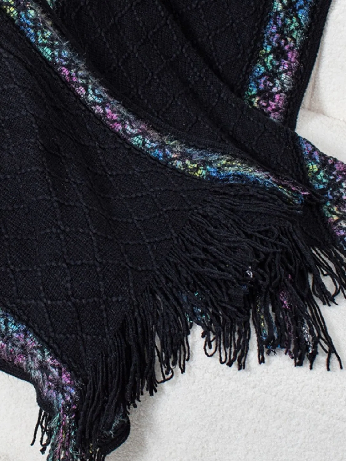 Womens Fringe Half Sleeve Hooded Poncho (ONE SIZE)