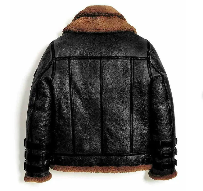 WW2 RAF Men's B3 Bomber Aviator Pilot Authentic Sheepskin Jacket with Double Fur Collar